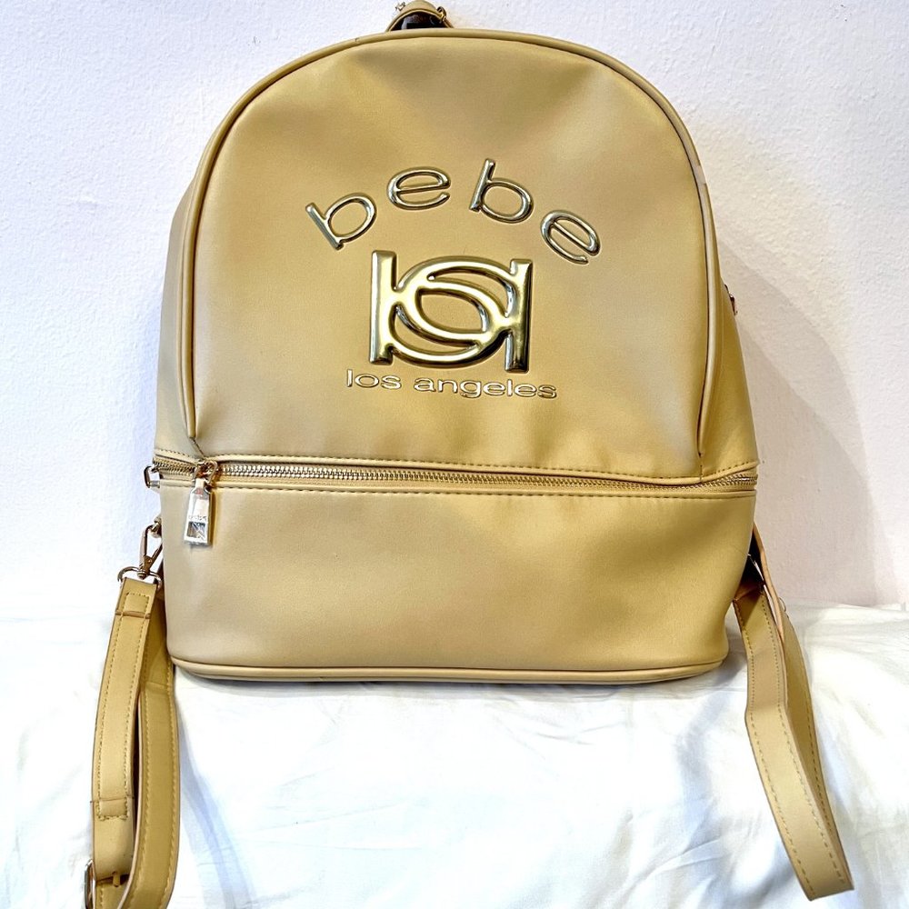 BEBE LARGE BEIGE BACKPACK BOOK BAG LEATHER PU